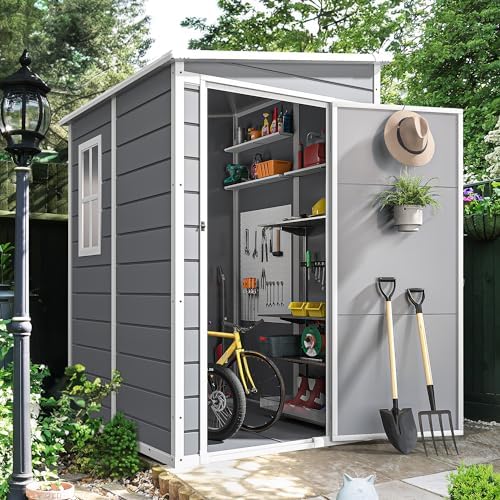 DWVO 5x4FT Resin Outdoor Storage Shed with Floor, Waterproof Tool Shed
