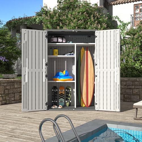 Aoxun 64 Cu.Ft Resin Storage Shed with Metal Shelving Kit & Floor, White
