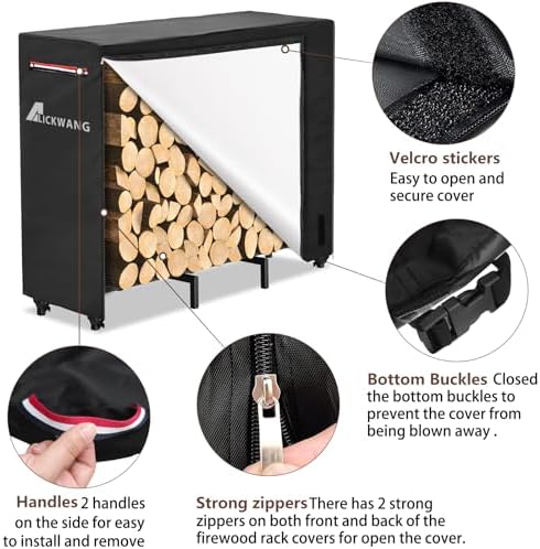 Outdoor Waterproof 5ft Firewood Rack Cover with Zipper