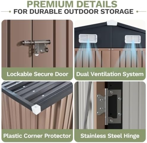 Aoxun 10x12 FT Outdoor Storage Shed with Lockable Double Door, Light Brown