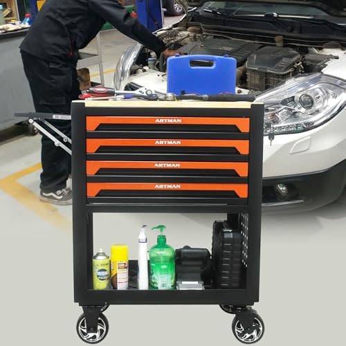 Lockable 4-Drawer Rolling Tool Chest with Wooden Top Workbench