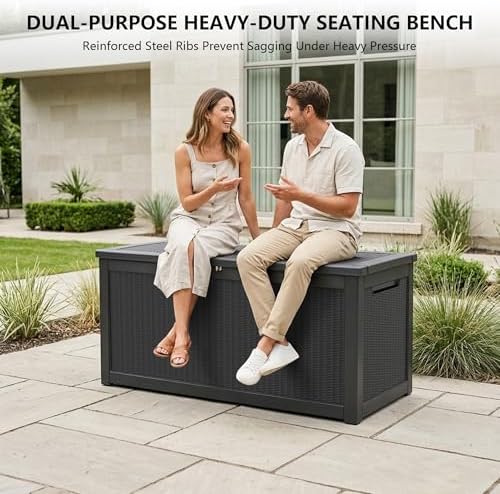 Outdoor Storage Box,320 Gallon Waterproof Deck Box [Upgraded 3.0]