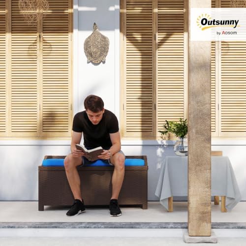 Outsunny 34 Gallon Outdoor Wicker Storage Bench Deck Box Blue