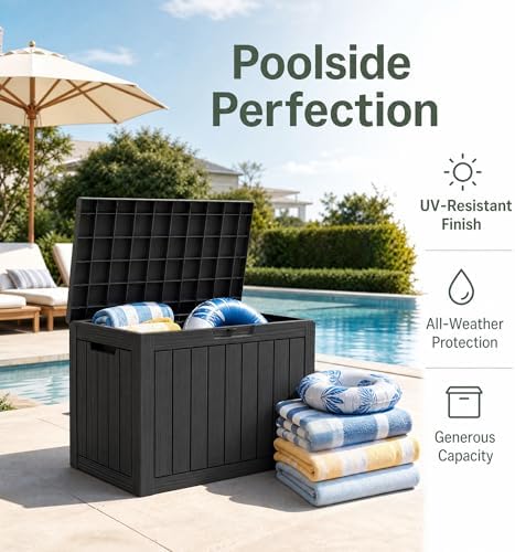 Outdoor Storage Box Resin Deck Box Waterproof Black 51 Gallon