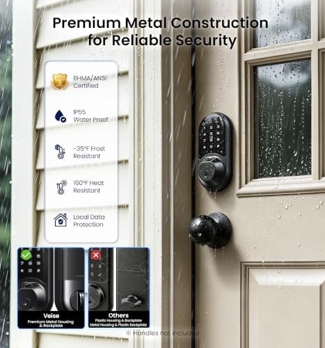 Veise RZ07 Fingerprint Smart Door Lock Deadbolt, App Control, Matte Black