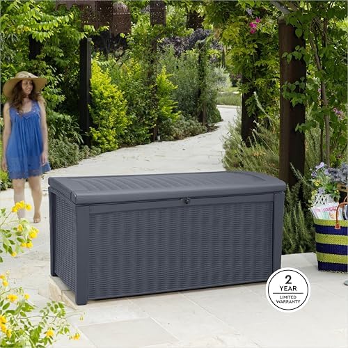 Keter Borneo Outdoor Storage Deck Box, 110 Gallon, Grey