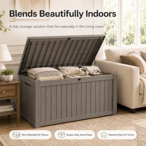 Outdoor Storage Box Resin Deck Box Waterproof Gray Brown 182 Gallon