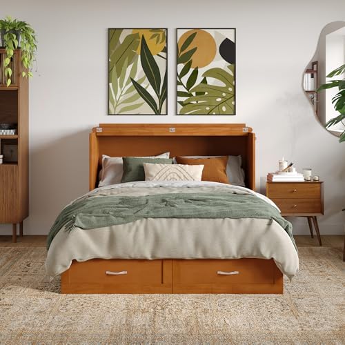 AFI, Hamilton Full Murphy Bed Chest with 6" Mattress & Drawer, Light Toffee