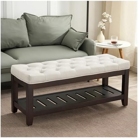 44" Entryway Bench with Shoe Storage, Upholstered, 500 LBS