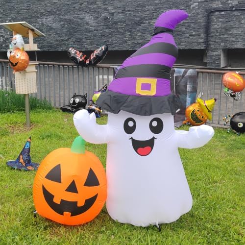 5.5FT Halloween Inflatable Ghost with Pumpkin Outdoor Decorations