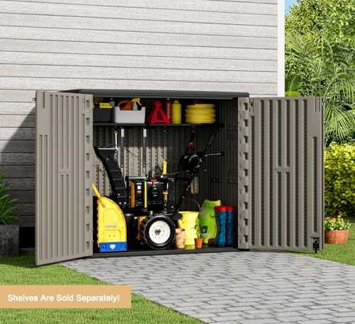 KINYING Plastic Shelving for 37 Cu.ft Horizontal Shed and 57 Cu.ft Vertical Shed, One Shelf with 2 Hooks On The Package, 25.5 in * 13 in, Easy Assembly