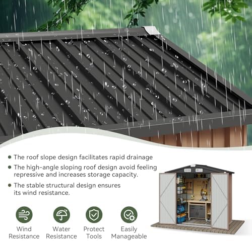 Aoxun 6'x4' Outdoor Storage Shed with Base, Brown