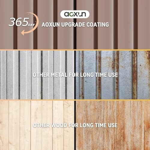 Aoxun 8'x6' Metal Storage Shed with Floor & 2 Magnetic Sensor Lights Brown
