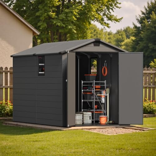 Patiowell 6x10 FT Plastic Outdoor Storage Shed with Floor, Dark Grey