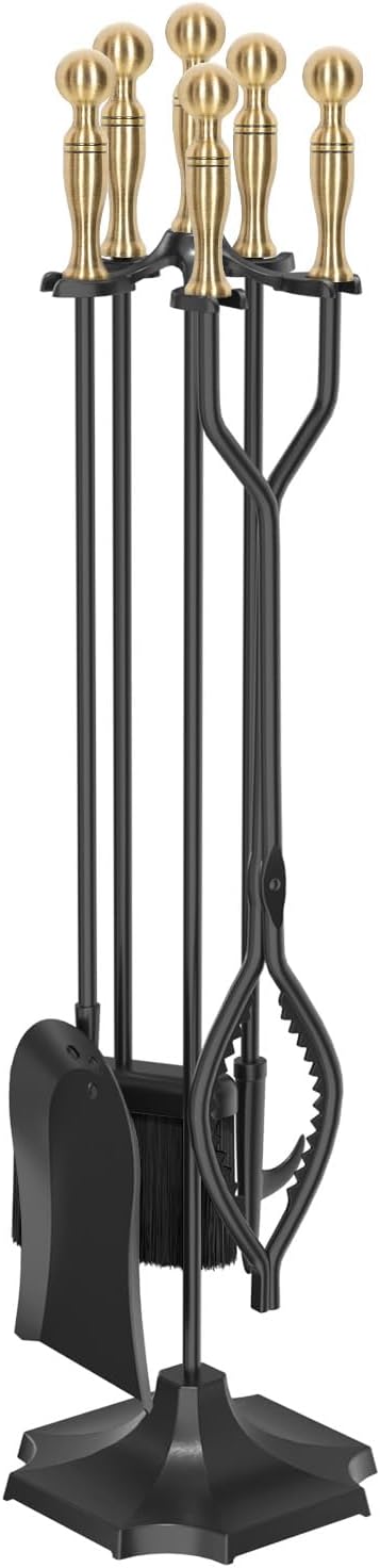 5 Pieces 31in Wrought Iron Fireplace Tools Set w/Serrated Tong