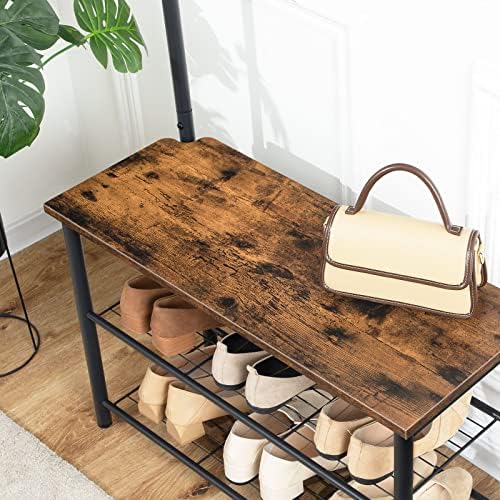 HOOBRO Coat Rack Shoe Bench, 3-Tier Shoe Rack, Industrial Storage Bench