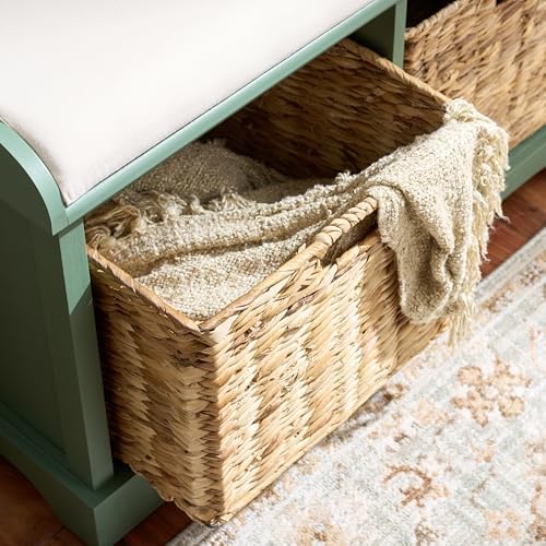 SAFAVIEH Freddy Wood Storage Bench, 33" Farmhouse Dusty Green AMH5736L