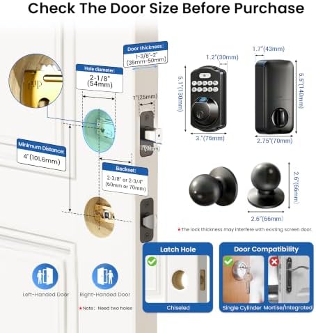 Veise KS02C Fingerprint Deadbolt Door Lock with Knob Set, Matte Black