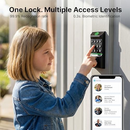 Miko i7 Smart Door Lock with Built-in Doorbell, WiFi Fingerprint Keyless Entry Smart Deadbolt for Front Door, Electronic Keypad with App Control, Key Fob Unlock, Auto-Lock, Alexa Google Home