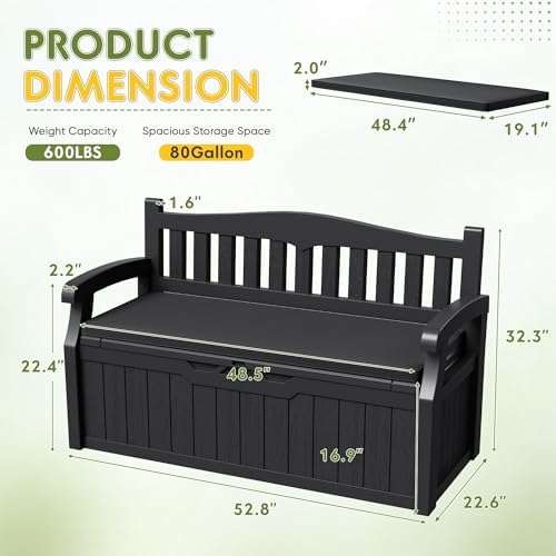 Greesum 80 Gallon Outdoor Storage Bench Deck Box,Black