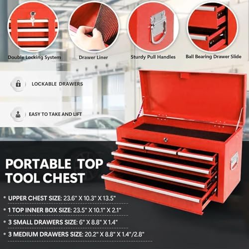 8 Drawers Rolling Tool Chest, 2-in-1 Detachable Metal Tool Storage Cabinet with Wheels, Lockable Tool Cart with Hooks for Garage, Workshop or Salon Use, Red