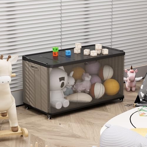 ZZM 110 Gallon Outdoor Deck Box with Wheels, Waterproof Resin Storage Cabinet for Patio Cushion and Tools, Lockable Storage Box, Coffee