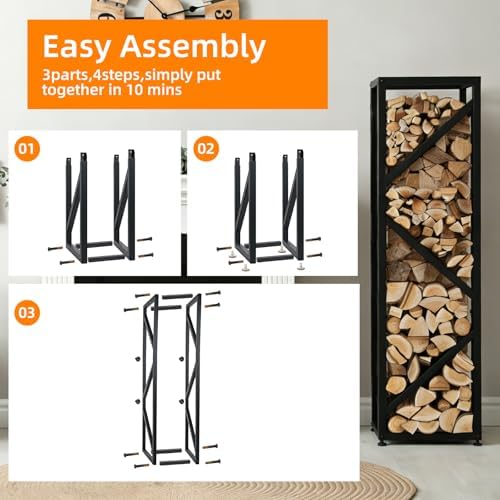 4FT Adjustable Firewood Rack Heavy Duty Metal Log Holder