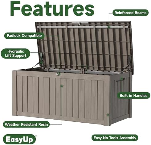 EasyUp 150 Gal Outdoor Storage Box Waterproof UV-Resistant Deck Box