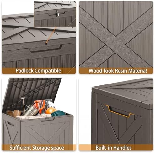 32 Gal Lockable Outdoor Storage Box Waterproof UV-Resistant Grey