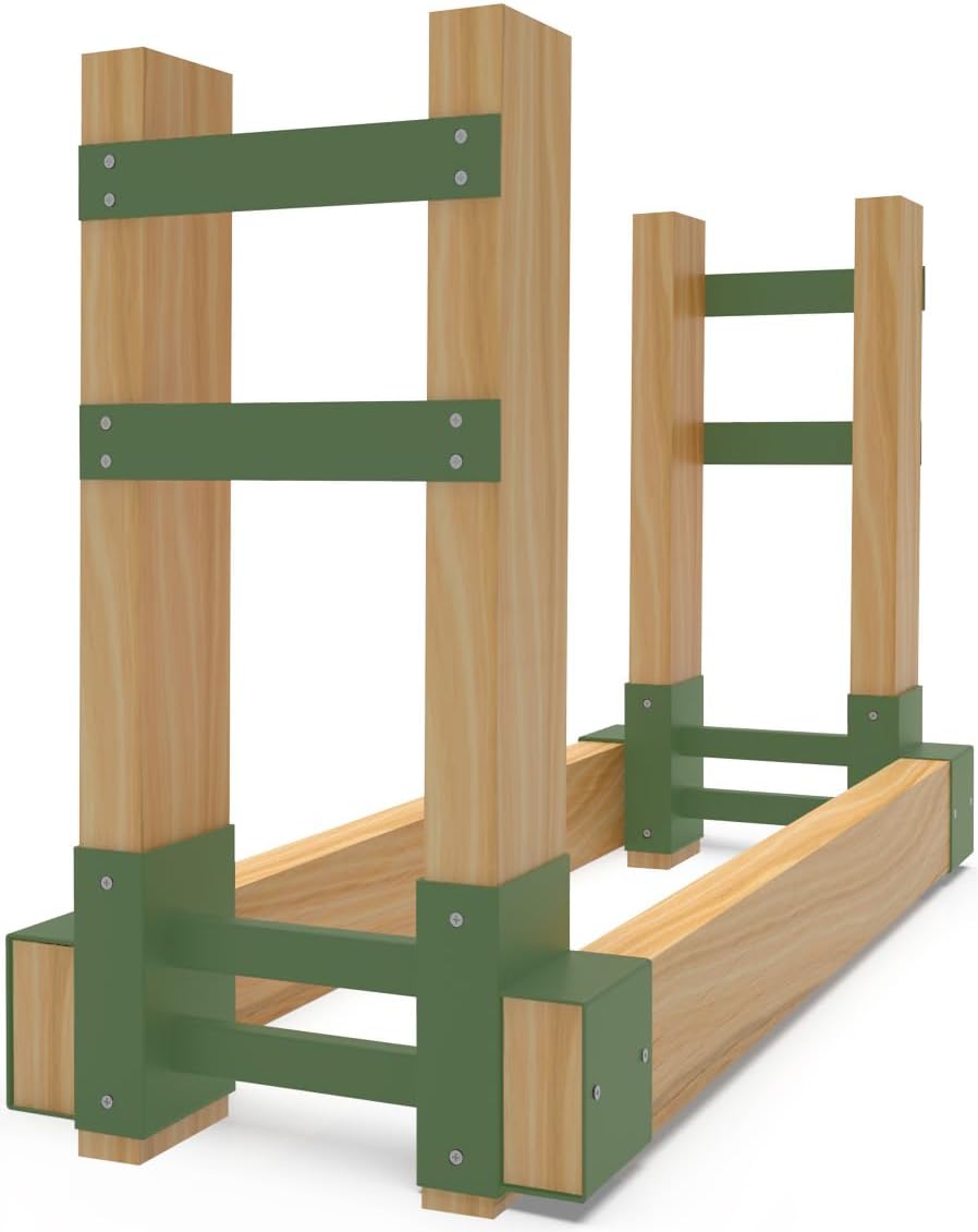Outdoor Firewood Brackets Fire Wood Rack for 2x4 lumber, Green