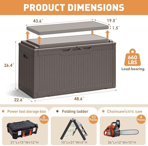 Greesum 100 Gallon Resin Deck Box Large Outdoor Storage Boxes with Cushions for Garden Tools, Patio Furniture Pillows, Pool Supplies, Dark Brown