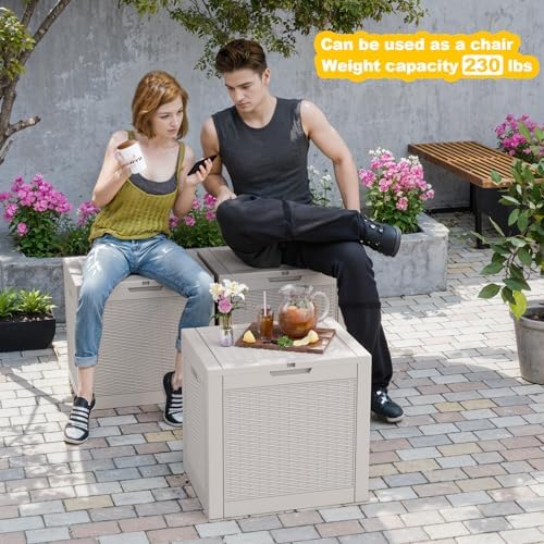 37 Gallon Outdoor Deck Box, Lockable Waterproof Outdoor Storage Boxes For Garden Tools,Indoor Cushions,Accessories Outside Storage Resin Weatherproof Container(Grey)