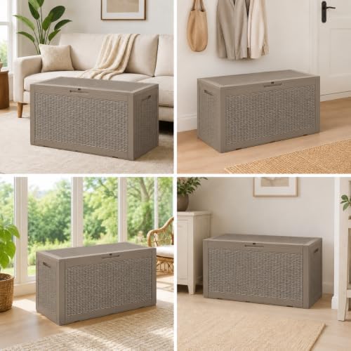 Outdoor Storage Box Resin Deck Box Waterproof BrownWicker 126 Gallon