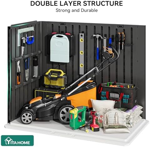 YITAHOME Outdoor Horizontal Storage Shed with X-Shaped Lockable Door, 35 Cu Ft All-Weather Resin Tool Shed w/o Shelf, Ideal for Bike, Trash Cans, Garden Tools, Lawn Mowers, Dark Gray
