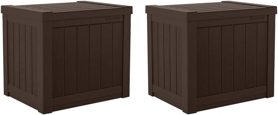 Suncast 17 x 22 Inch Resin 22-Gallon Patio Storage Deck Box, Java Brown (2 Pack)