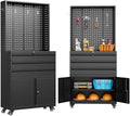 SISESOL Metal Storage Cabinet with Wheels and Drawers,Rolling Garage Storage Cabinet with Lock,Black Metal Tool Cabinet with Hooks,Tall Tool Cabinet on Wheels for Garage,Home,Office,Shop