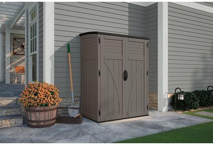 Suncast 54 Cu Ft Medium Vertical Storage Shed, Stoney, Made in USA