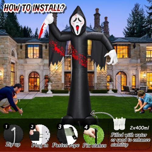 12FT Halloween Inflatable Decorations, Grim Reaper Ghost with Knife, 6 LED Lights, Spooky Face Scary Halloween Party Decorations, Large Blow Up Outdoor Yard Decor for Lawn Garden Party Graveyard