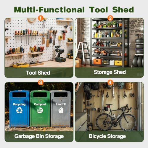 14 x 12 FT Outdoor Storage Shed, Heavy-Duty Galvanized Steel Tool Shed with Reinforced Frame, 2Magnetic Light, Lockable Double Door & Side Vents for Backyard Large Equipment, Gray