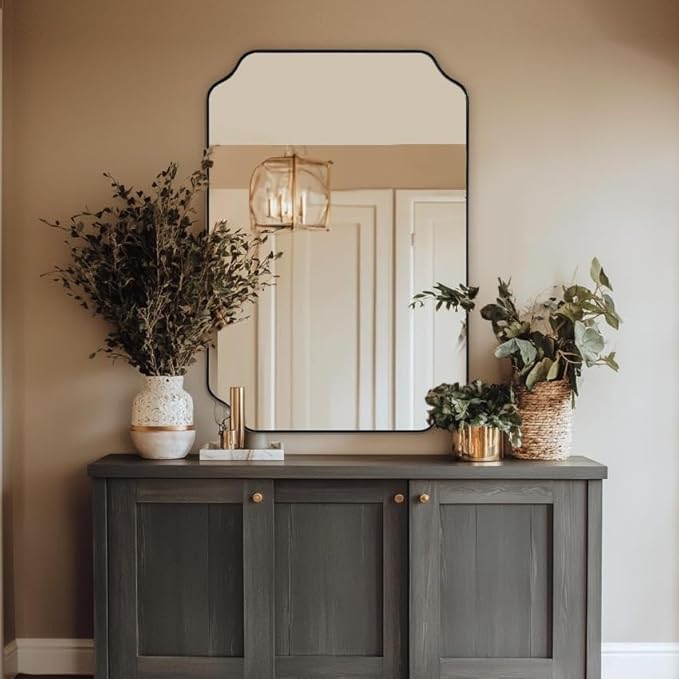 ANDY STAR Matte Black Mirror 26x38 Inch, Scalloped Wall Mirror, Unique