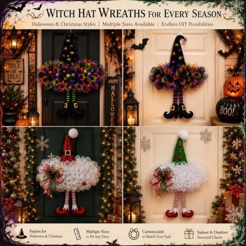 Hotop 3 Pieces Witch Hat Wreath Frames for Halloween, 20.9 x 22.1 Inch