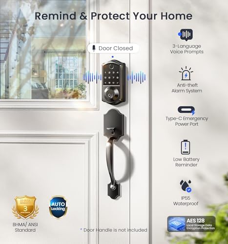 Veise VE017G WiFi Smart Keyless Entry Lock for Front Door, Matte Black