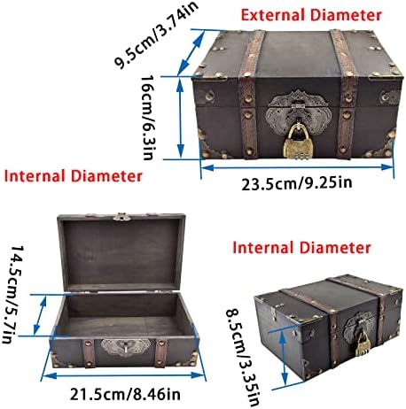 Vintage Decorative Wood Treasure Chest with Lock Jewelry Storage Box, Grey