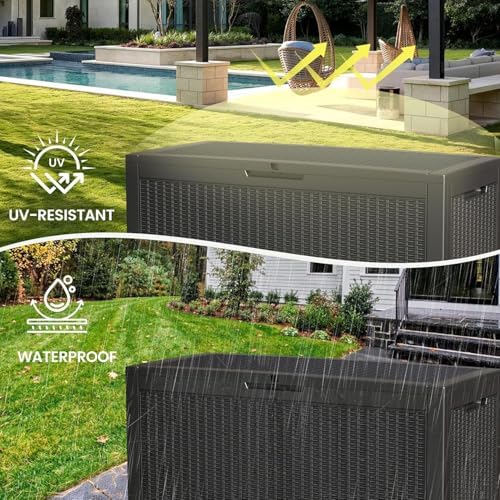100 Gallon Outdoor Storage Box Waterproof Lockable Deck Box for Patio Black