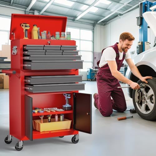 10-Drawer Rolling Tool Chest with wheels, Lockable 2-in-1 Tool Box