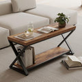 IBF Rustic Entryway Bench with Storage, Rustic Brown Wood and Metal Bench