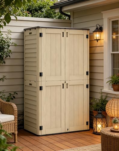 Outdoor Storage Shed Waterproof, 61 Cu.Ft Tall Vertical Resin Sheds