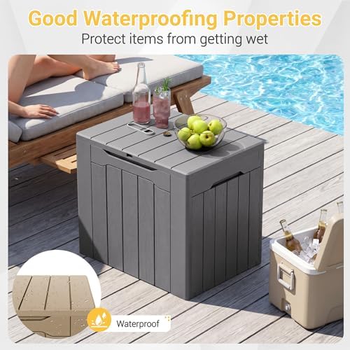 Greesum 33 Gallon Resin Deck Box All Weather Outdoor Storage Boxes, Gray