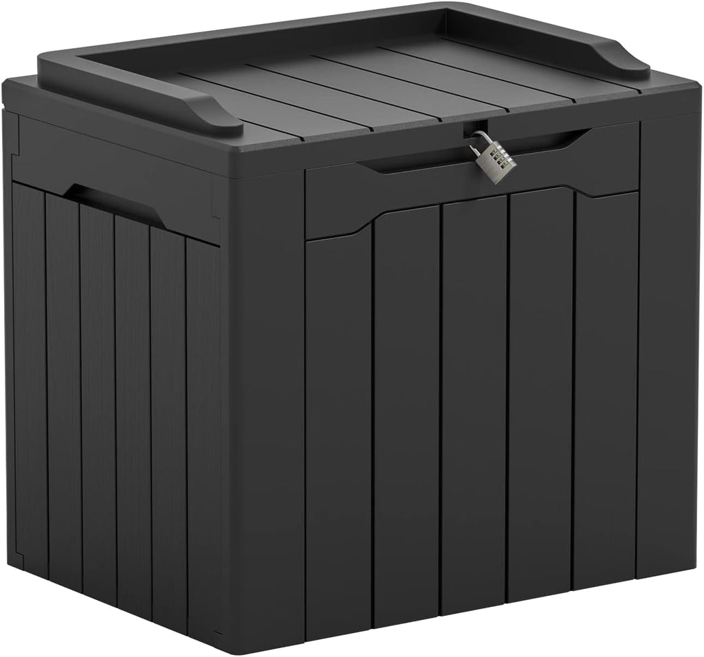 Greesum 100 & 31 Gallon Black Resin Lockable Deck Boxes for Outdoor Storage