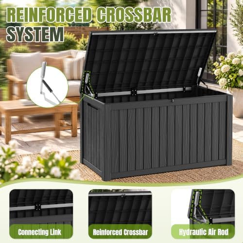 DRATO 325 Gallon Outdoor Storage Box Waterproof Large Deck Box, Black